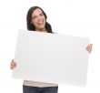 Beautiful Mixed Race Female Holding Blank Sign on White