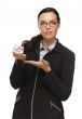 Mixed Race Businesswoman Holding Small House to the Side