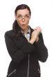 Funny Faced Mixed Race Businesswoman Holding Her Hands to Side