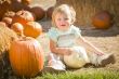 Adorable Baby Girl Holding a Pumpkin at the Pumpkin Patch