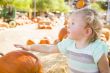 Adorable Baby Girl Having Fun at the Pumpkin Patch