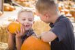 Two Boys at the Pumpkin Patch Talking and Having Fun