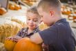 Two Boys at the Pumpkin Patch Talking and Having Fun