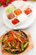 original fajita sizzling hot  on iron plate