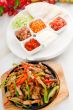 original fajita sizzling hot  on iron plate
