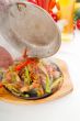 original fajita sizzling hot  on iron plate