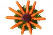 Carrots, beets, parsley on the plate on a white background.