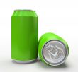 Green alluminium cans on white background