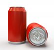 Red alluminium cans on white background