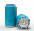 Blue alluminium cans on white background