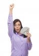 Mixed Race Woman Holding the New One Hundred Dollar Bills