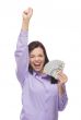 Mixed Race Woman Holding the New One Hundred Dollar Bills