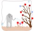 Cute elephant watering seedlings with hearts of love card