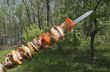 Raw shashlik on a skewer