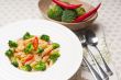 Italian penne pasta with broccoli and chili pepper