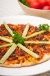 Turkish beef pizza with cucumber on top