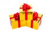 Three gold gift boxes