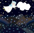 Sweet girl flying through the sky with a cloud