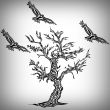 Tree and bird tattoo style