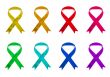 Eight colored ribbons on white