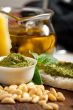 Italian basil pesto bruschetta ingredients