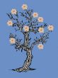 Fantastic tree with flowers on a blue background 