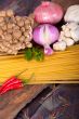 Italian pasta and mushroom sauce ingredients
