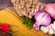 Italian pasta and mushroom sauce ingredients