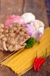 Italian pasta and mushroom sauce ingredients