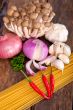 Italian pasta and mushroom sauce ingredients