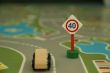mini wooden road sign `speed limit 40`