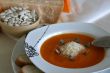 Pumkin cream soup with its ingridients in the background