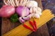Italian pasta and mushroom sauce ingredients