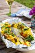 Baked sea bass with vegetables