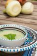 Fennel cream soup in the traditional tunisian plate