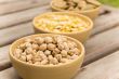 Dried chick-peas in the clay dish