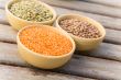 Dried orange lentils in the clay dish