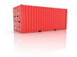 Bright red metal freight shipping container on white