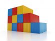 stacked shipping containers on white background