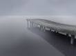 Lake dock ,wooden Pier into the fog 