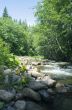Threshold of the mountain river and wet stones 