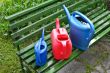 Watering cans in garden