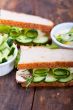 fresh vegetarian sandwich with garlic cheese dip salad