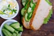 fresh vegetarian sandwich with garlic cheese dip salad