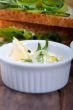 fresh vegetarian sandwich with garlic cheese dip salad