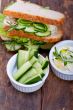fresh vegetarian sandwich with garlic cheese dip salad
