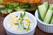 fresh vegetarian sandwich with garlic cheese dip salad