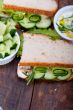fresh vegetarian sandwich with garlic cheese dip salad