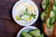 fresh vegetarian sandwich with garlic cheese dip salad