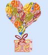 Heart made ​​of colorful air balloons with gift 